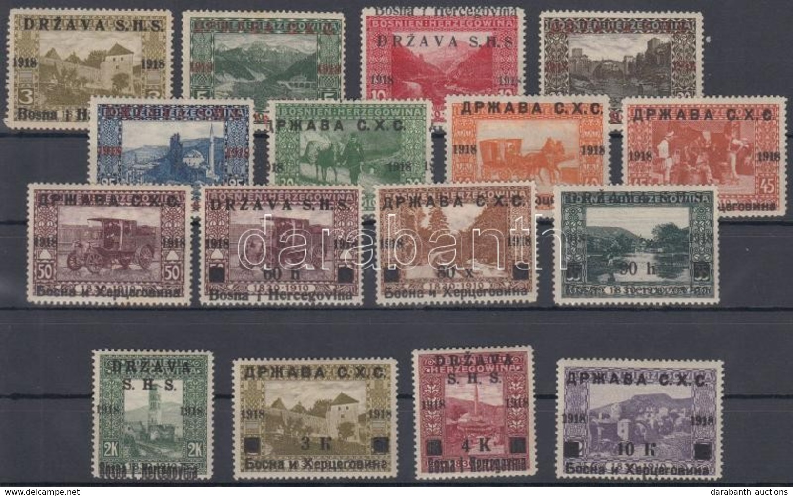 ** * 1918 Mi 1-16, Az Első 12 érték Postatiszta, 2 Bélyeg Erősen Eltolódott Felülnyomással - Andere & Zonder Classificatie