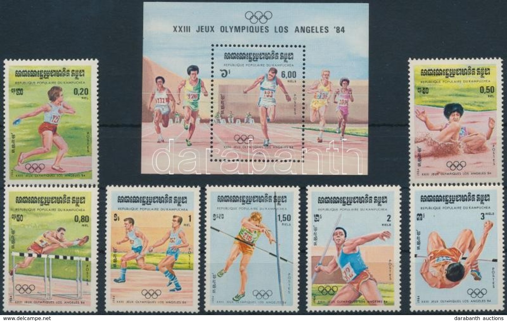 ** 1984 Nyári Olimpiai, Los Angeles (I.) Sor Mi 568-574 + Blokk 137 - Andere & Zonder Classificatie