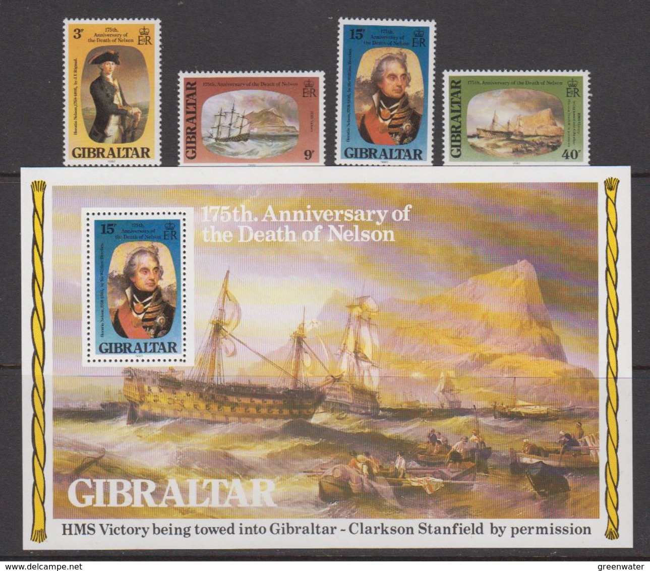 Gibraltar 1980 175th Anniversary Death Of Lord Nelson 3v +  M/s ** Mnh (42903) - Gibraltar