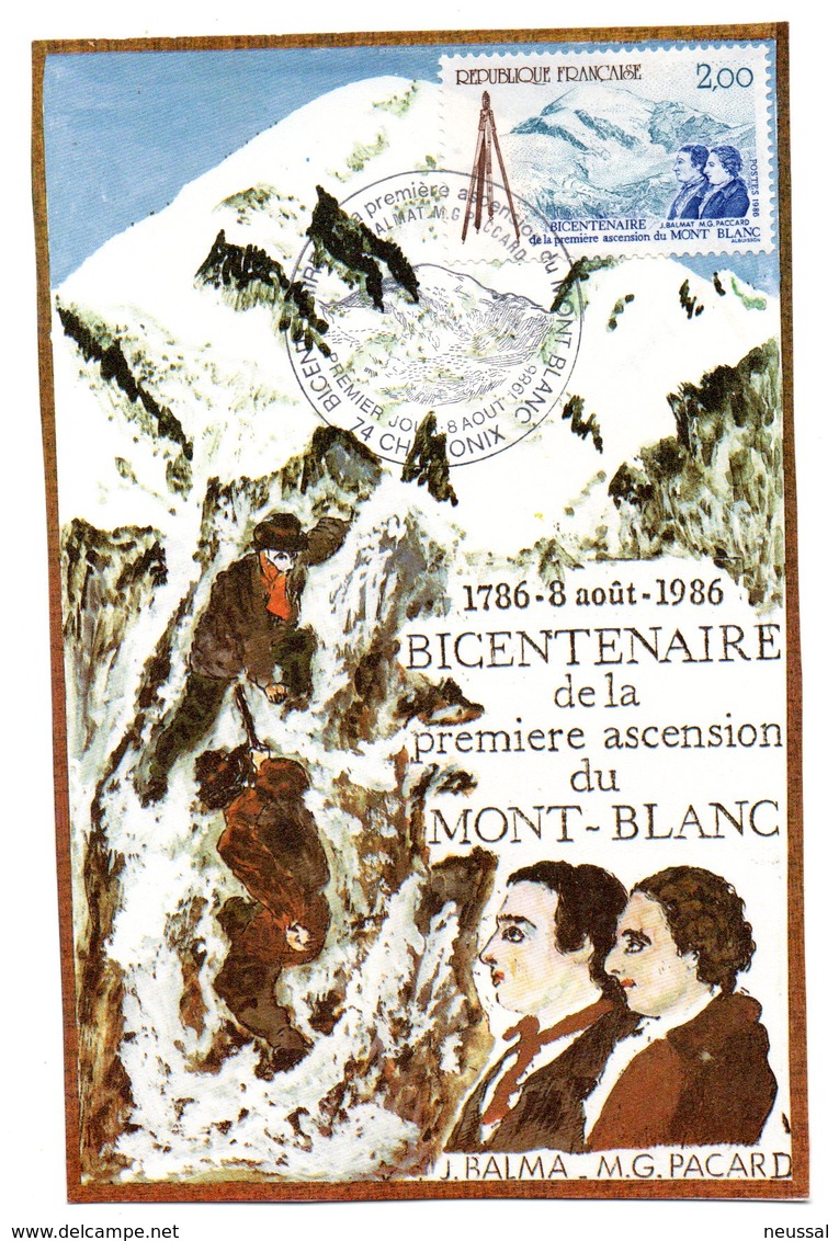 Tarjeta Postal  Con Matasellos Commemorativo Bicentenario De La Premiere Ascension Mont-.blanc - 1980-1989