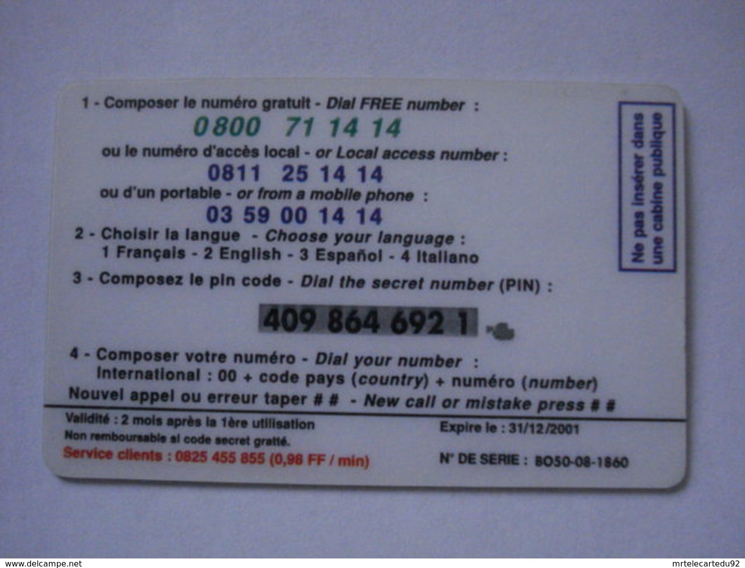 Carte Prépayée Française " BIP BIP " (utilisée Luxe). - Cellphone Cards (refills)