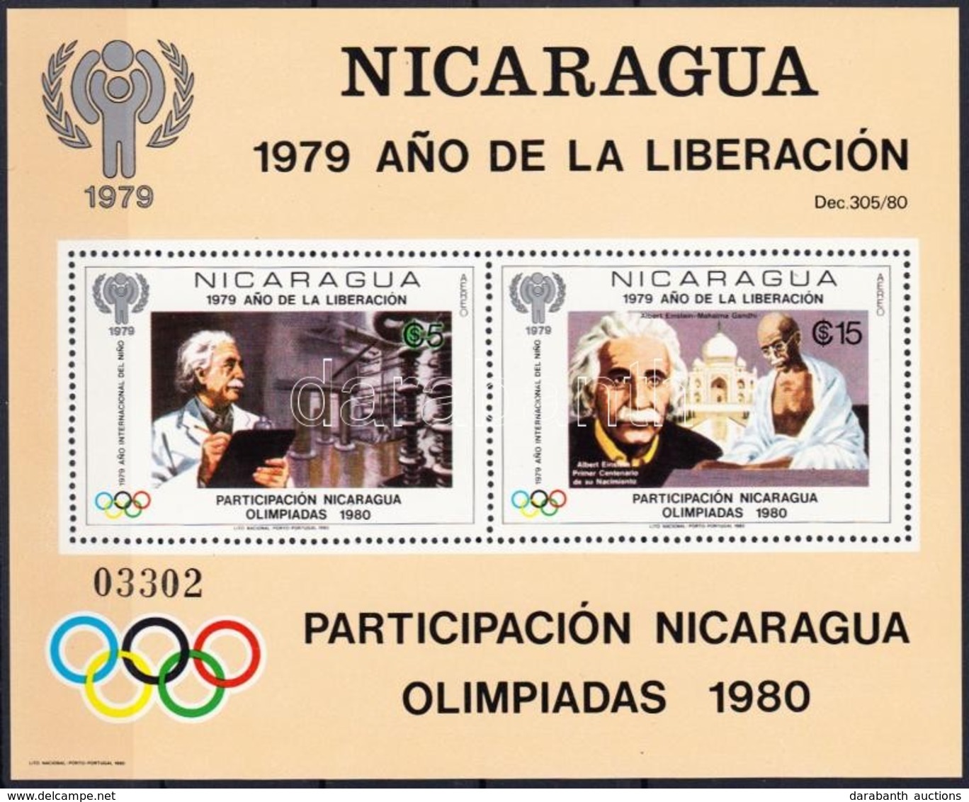 ** 1980 Nicaragua Részt Vesz Az Olimpián; Einstein Blokk Mi 113 - Andere & Zonder Classificatie