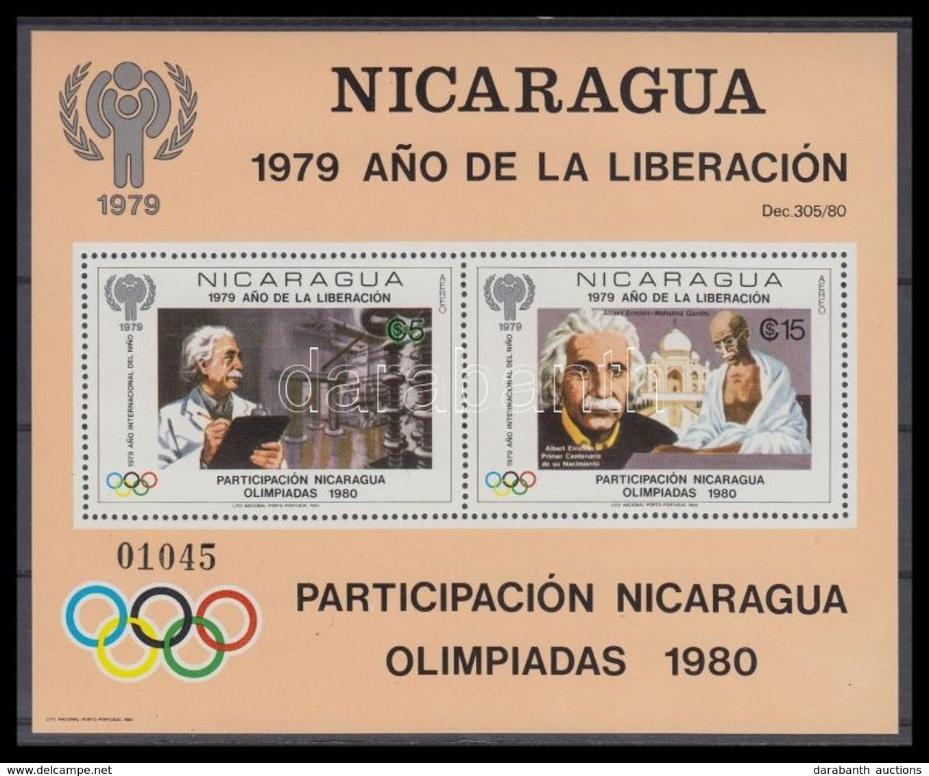 ** 1980 Nicaragua Részt Vesz Az Olimpián; Einstein Blokk Mi 113 - Andere & Zonder Classificatie