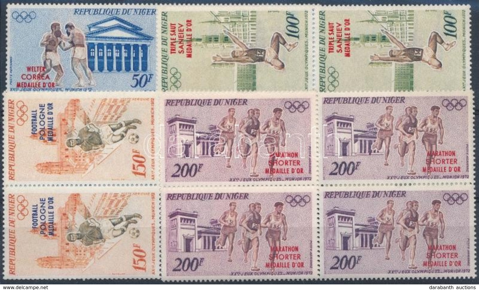 ** 1972 Nyári Olimpia Aranyérmesei; München Sor Négyestömbökben Mi 348-351 - Andere & Zonder Classificatie