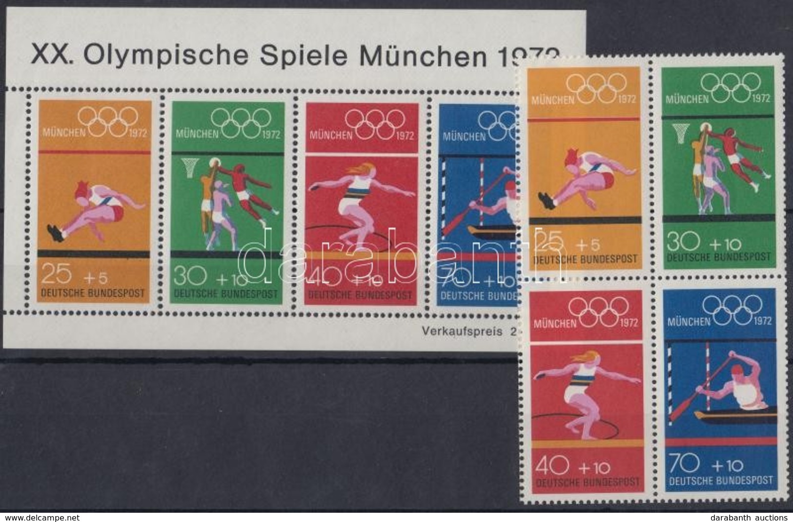 ** 1972 Nyári Olimpia Négyestömb Mi 734-737 + Blokk 8 - Andere & Zonder Classificatie