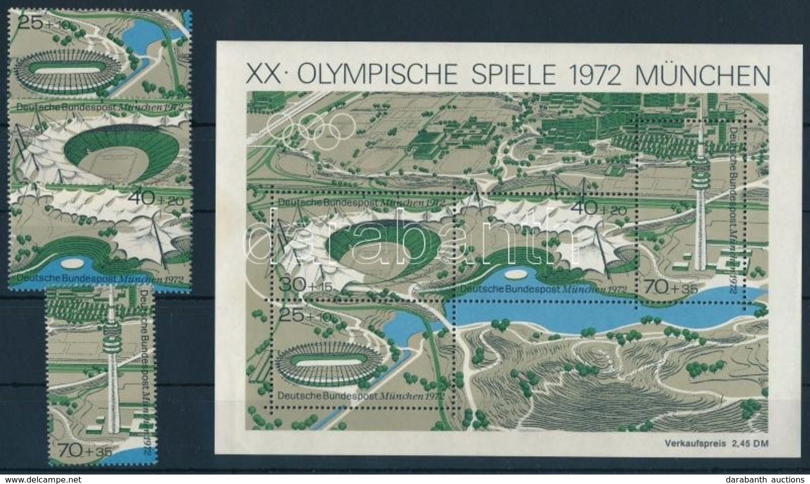 ** 1972 Nyári Olimpia, München Blokkból Kitépett Bélyegek Mi 723-726 + Blokk 7 - Andere & Zonder Classificatie