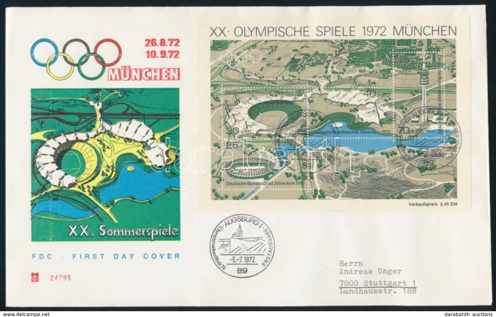 1972 Olimpia Blokk Mi 7 FDC - Andere & Zonder Classificatie