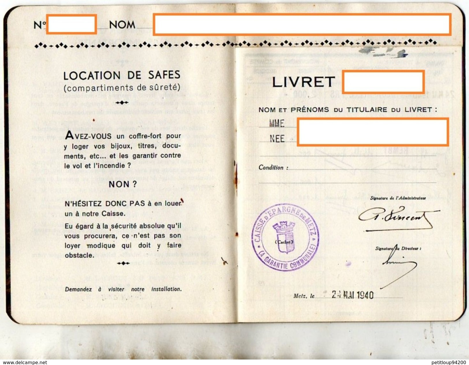 LIVRET CAISSE D'EPARGNE De METZ  Année 1940 - Banque & Assurance