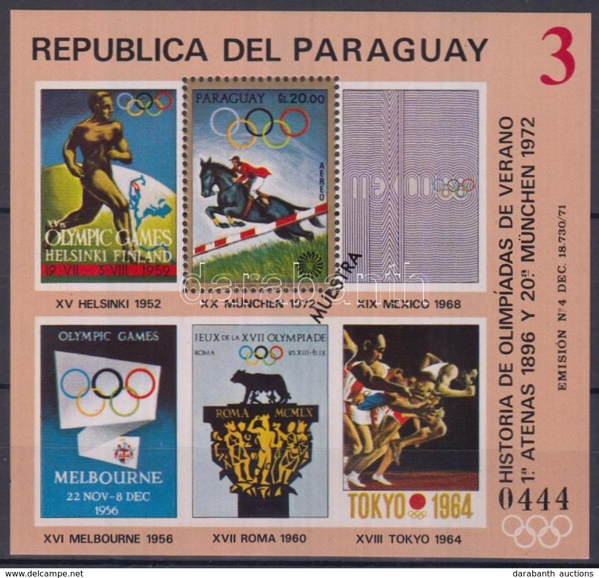 ** 1972 Az Olimpiák Története Blokk Mi 187 MUESTRA - Andere & Zonder Classificatie