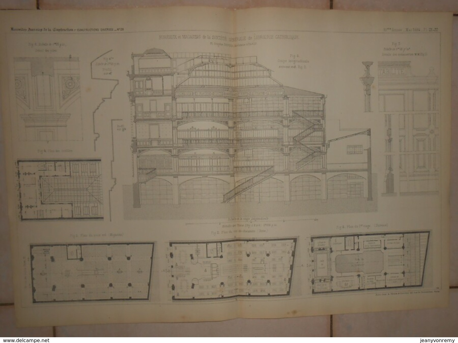 Plan Des Bureaux Et Magasins De La Société Générale De Librairie Catholique à Paris.Eugène Dupuis, Architecte.1884. - Publieke Werken