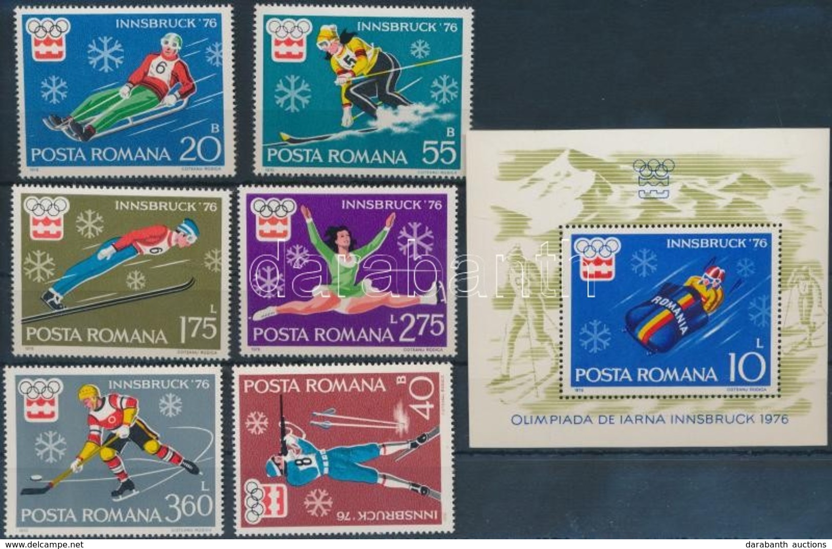 ** 1976 Téli Olimpia, Innsbruck Sor Mi 3312-3317 + Blokk Mi 128 - Andere & Zonder Classificatie