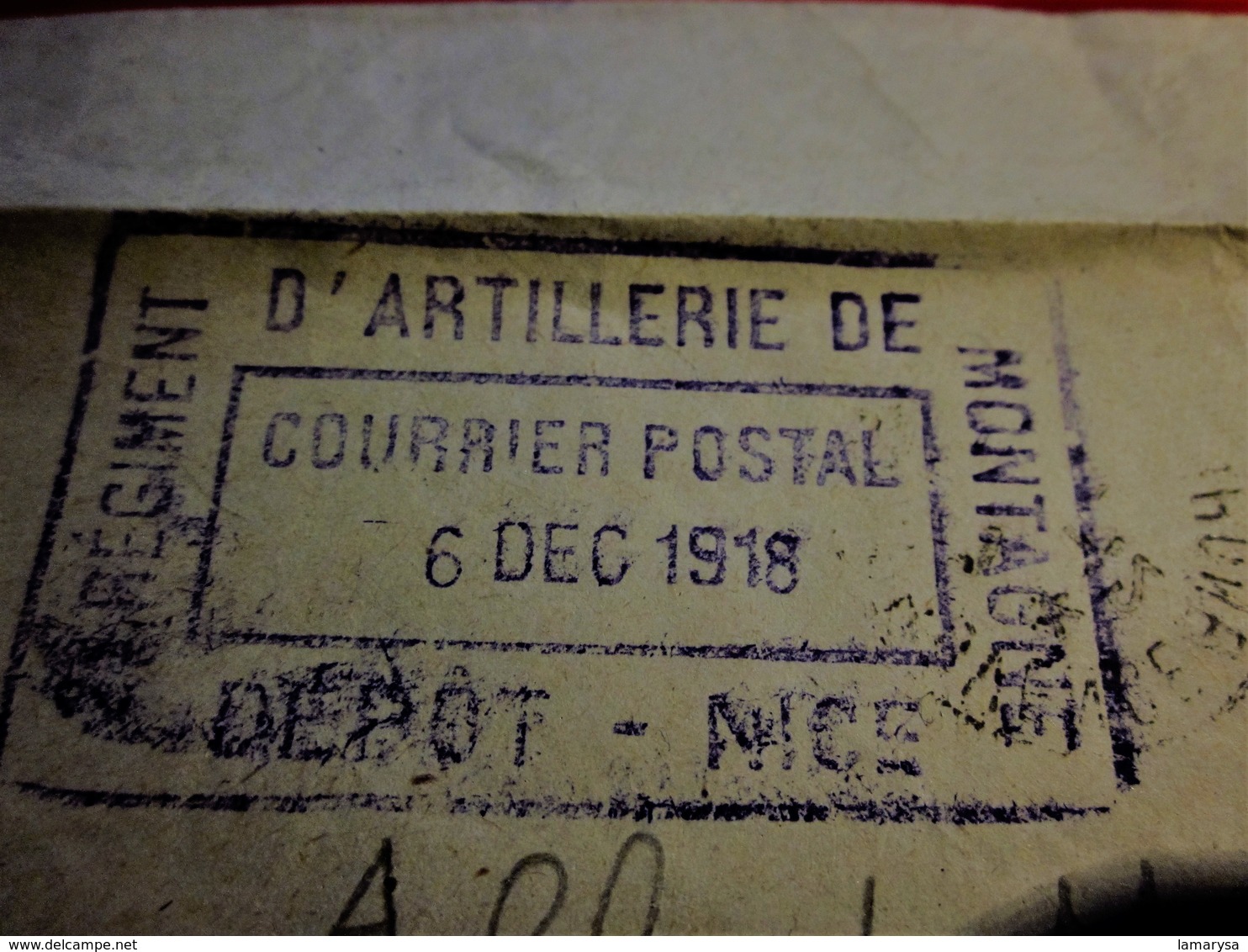 6-12-1918-CADM 21é Régiment ARTILLERIE & MUNITIONS-DÉPÔT NICE-COURRIER POSTAL Marcophilie Lettre FM Guerre 1914-18 P/AIX - WW I