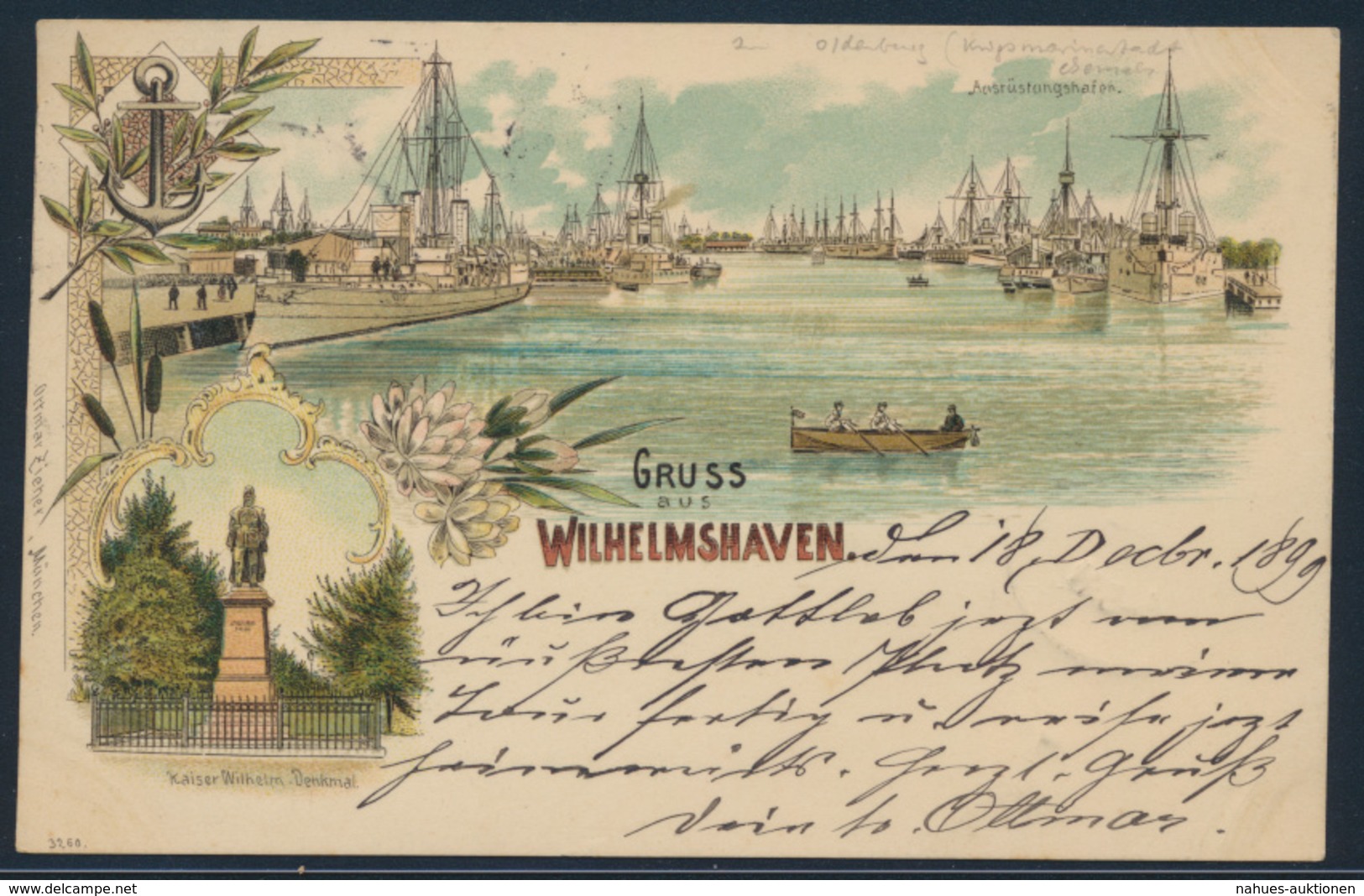 Ansichtskarte Seefahrt Schiff Marine Litho Wilhelmshaven Bahnpost Nach Ulm 1899 - Other & Unclassified