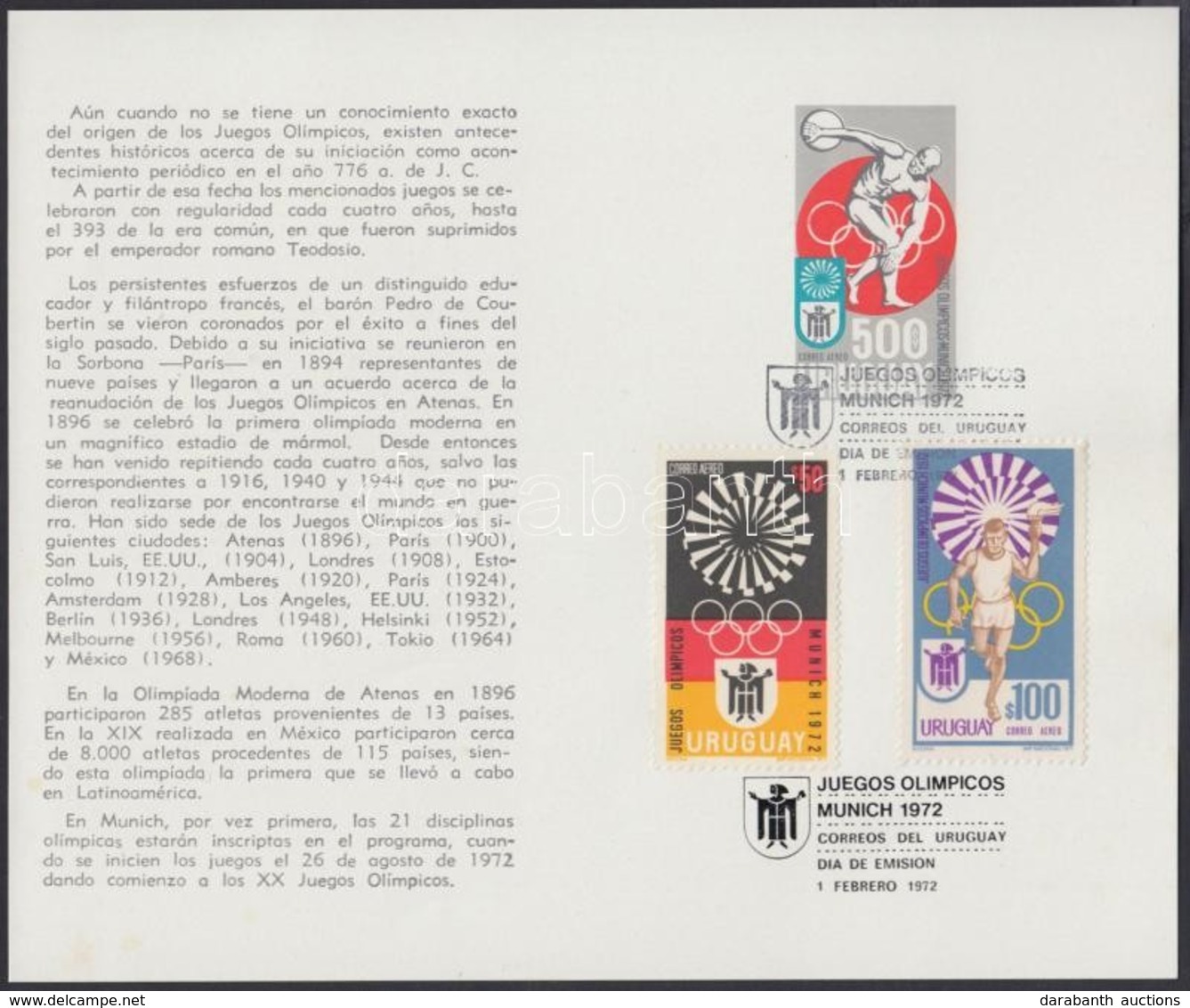 1972 Müncheni Olimpia Emléklap - Andere & Zonder Classificatie