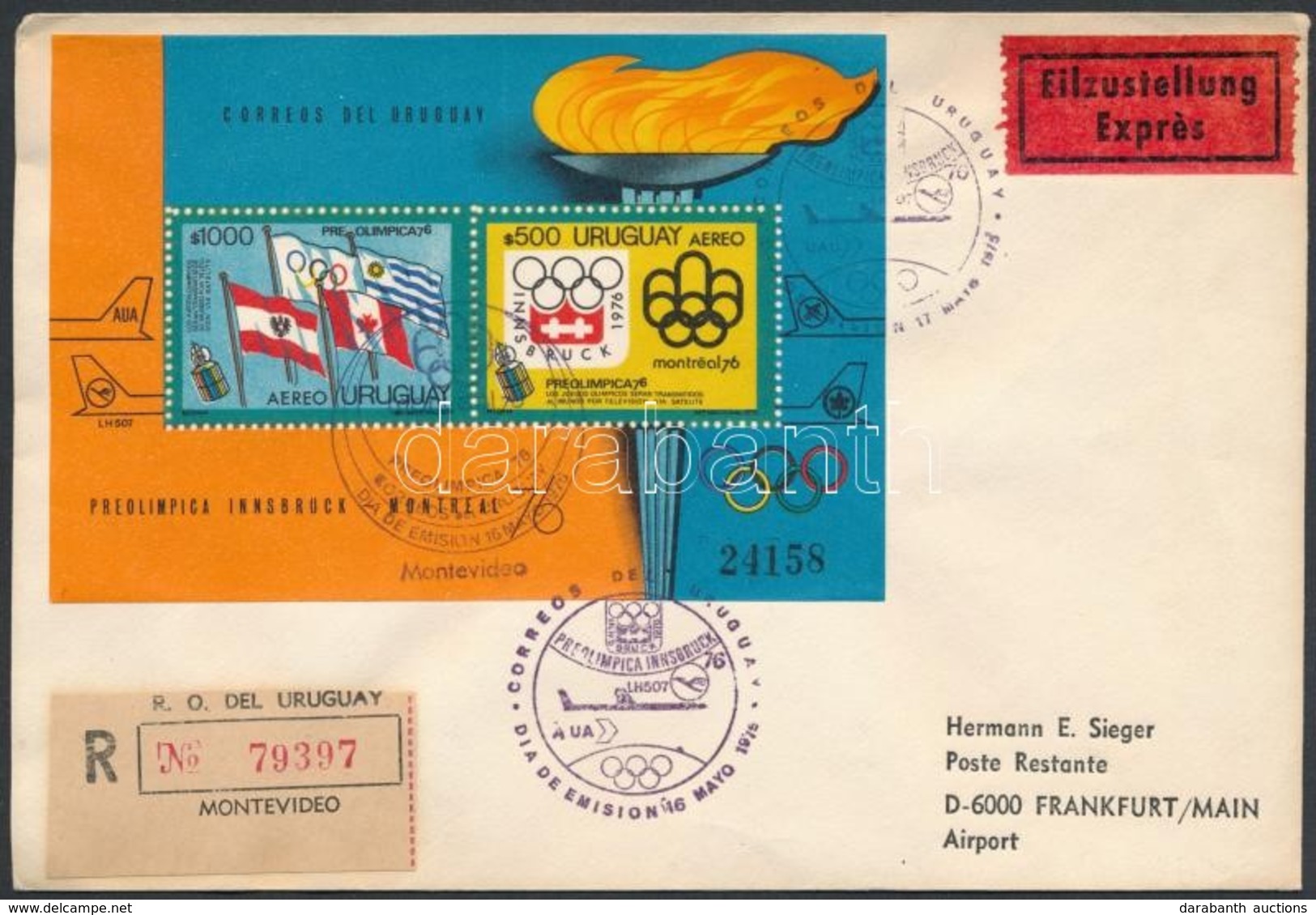 1975 Olimpiai Játékok Blokk Mi 25 Ajánlott Expressz FDC-n - Andere & Zonder Classificatie