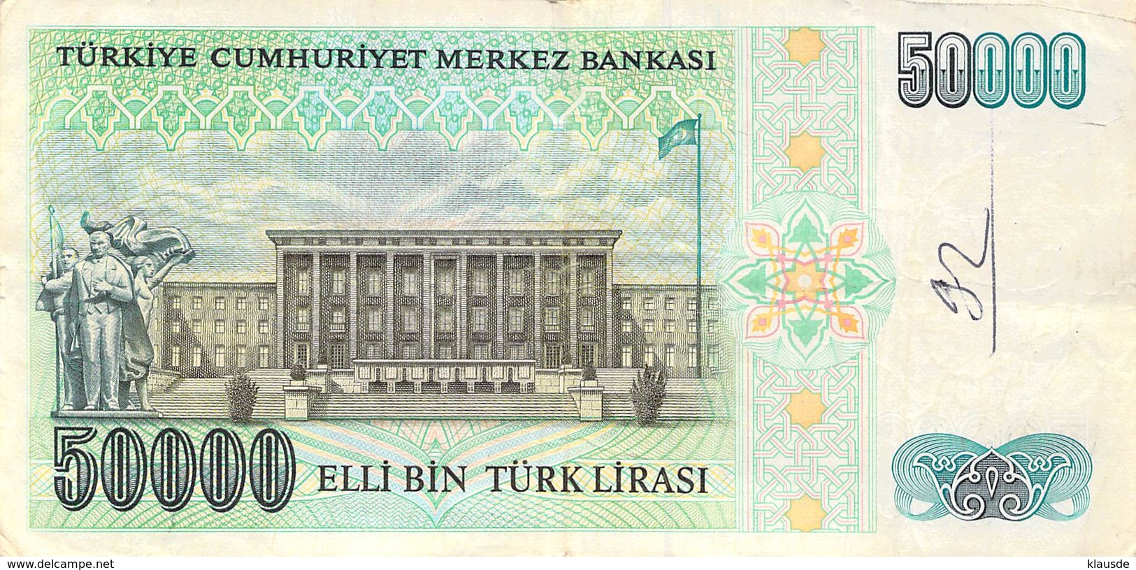 50000 Türk Lira Banknote Türkei VF/F (III) 1970 - Türkei