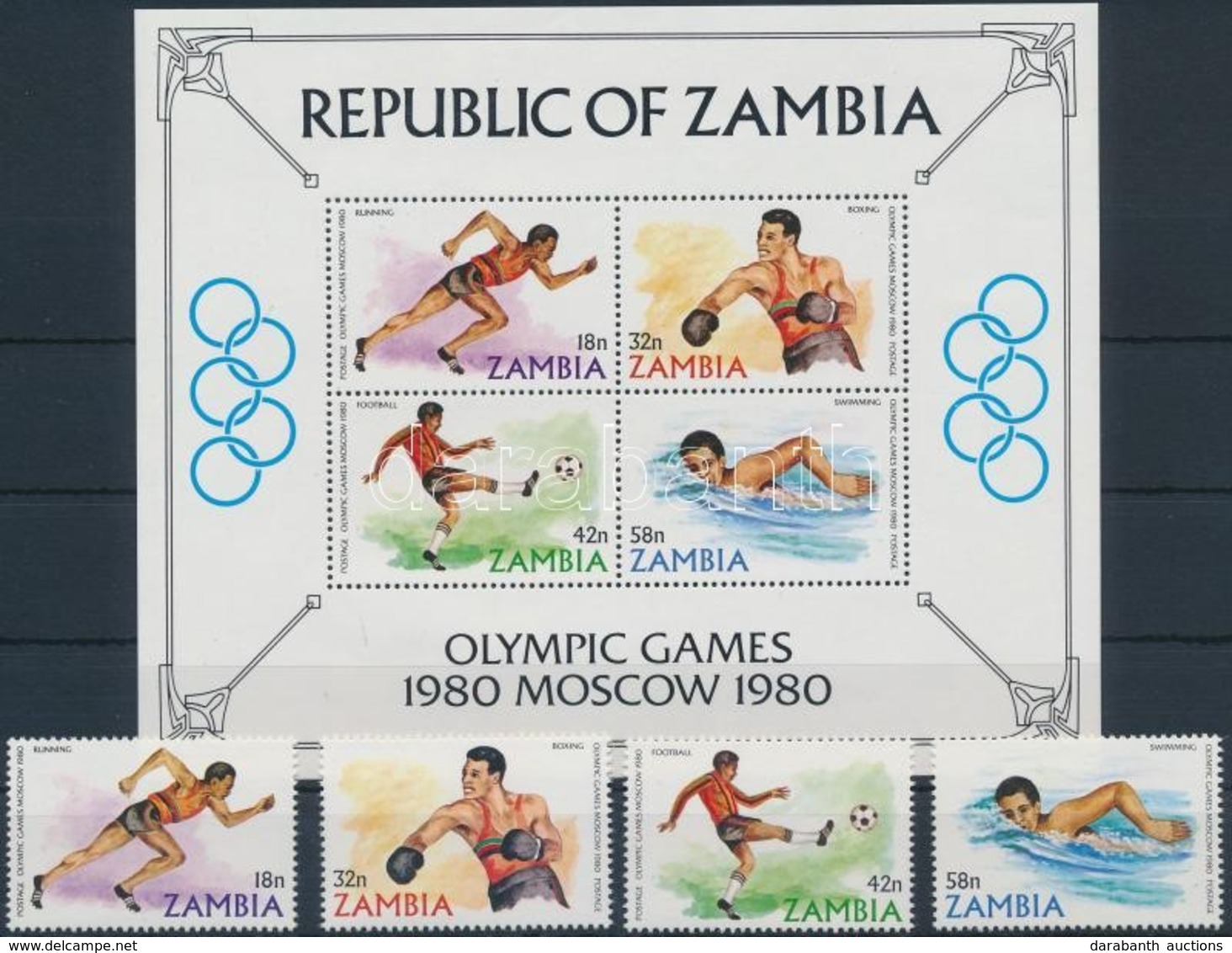 ** 1980 Nyári Olimpia, Moszkva Sor Mi 225-228 + Blokk 9 - Andere & Zonder Classificatie