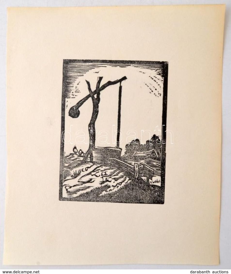 Andor Loránd (1906-1966):Gémeskút. Linó, Papír, Jelzés Nélkül, 13×10 Cm - Andere & Zonder Classificatie