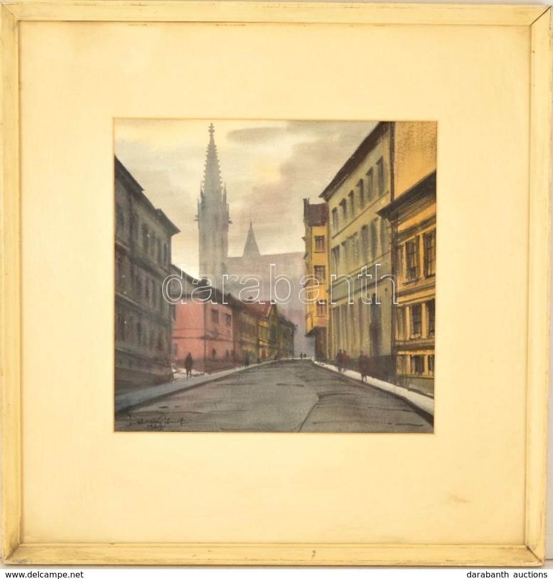 Dobroszláv Lajos (1902-1987): Fortuna Utca (Mátyás Templommal). Akvarell, Papír, Jelzett, üvegezett Keretben, 32×33 Cm - Andere & Zonder Classificatie