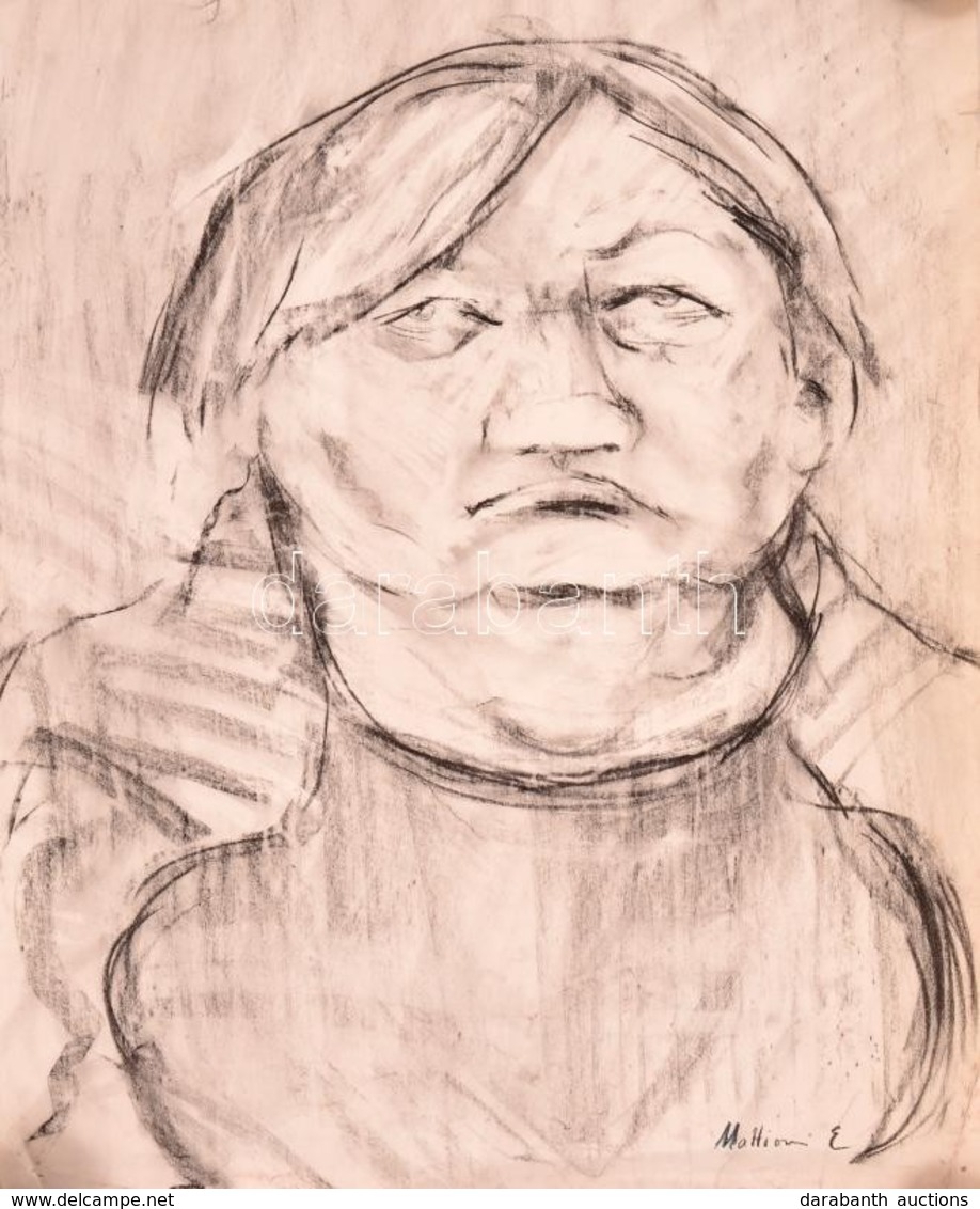 Mattioni Jelzéssel: Portré. Szén, Papír, 52×42 Cm - Andere & Zonder Classificatie