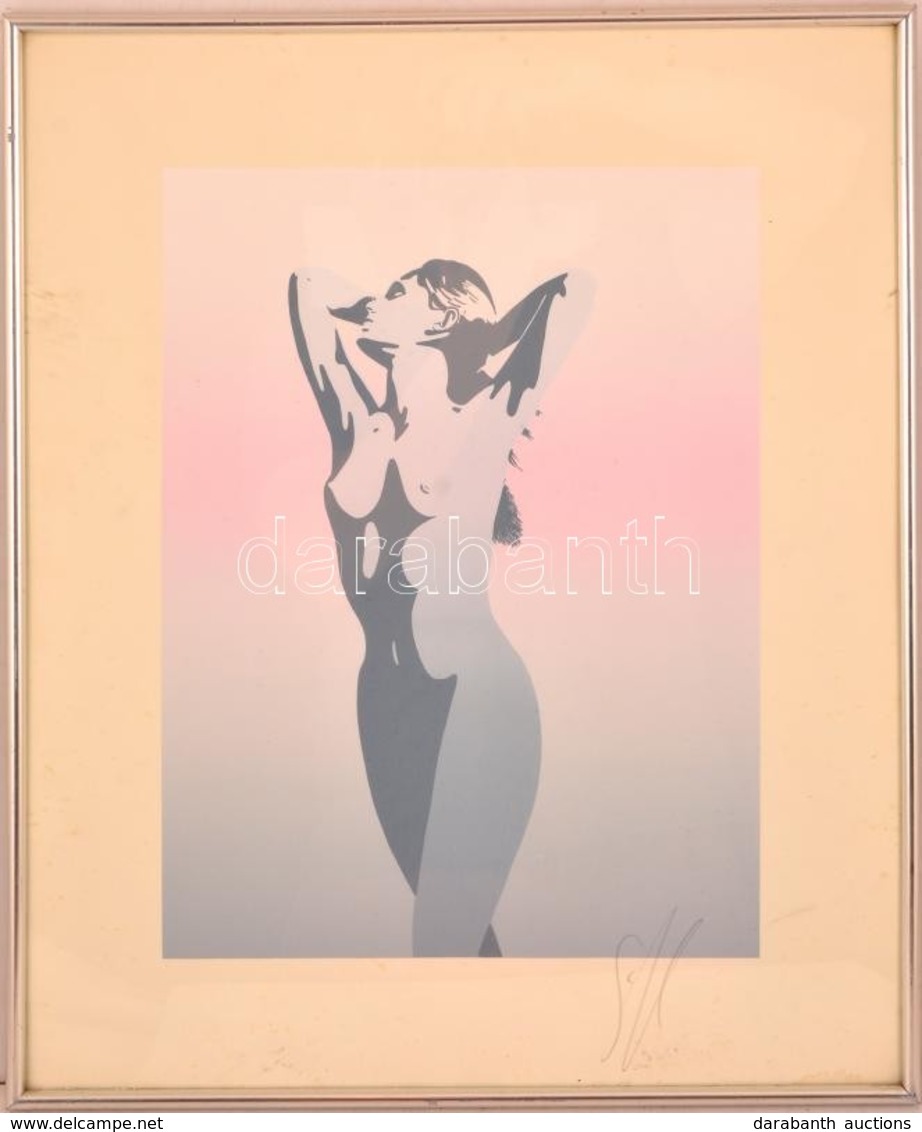 Olvashatatlan Jelzéssel: Női Akt, Szitanyomat, üvegezett Fa Keretben, 37×27 Cm - Andere & Zonder Classificatie