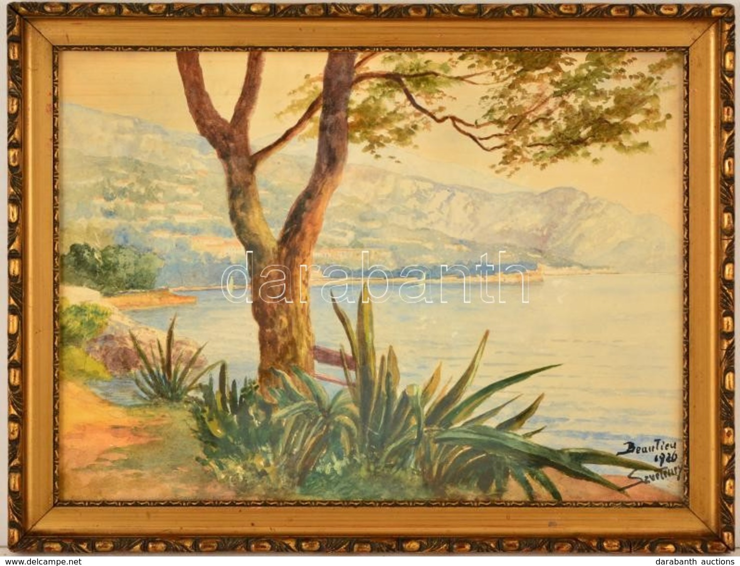 Olvashatatlan Jelzéssel: Mediterrán Tengeröböl. Akvarell, Papír, üvegezett Keretben, 29×40 Cm - Andere & Zonder Classificatie