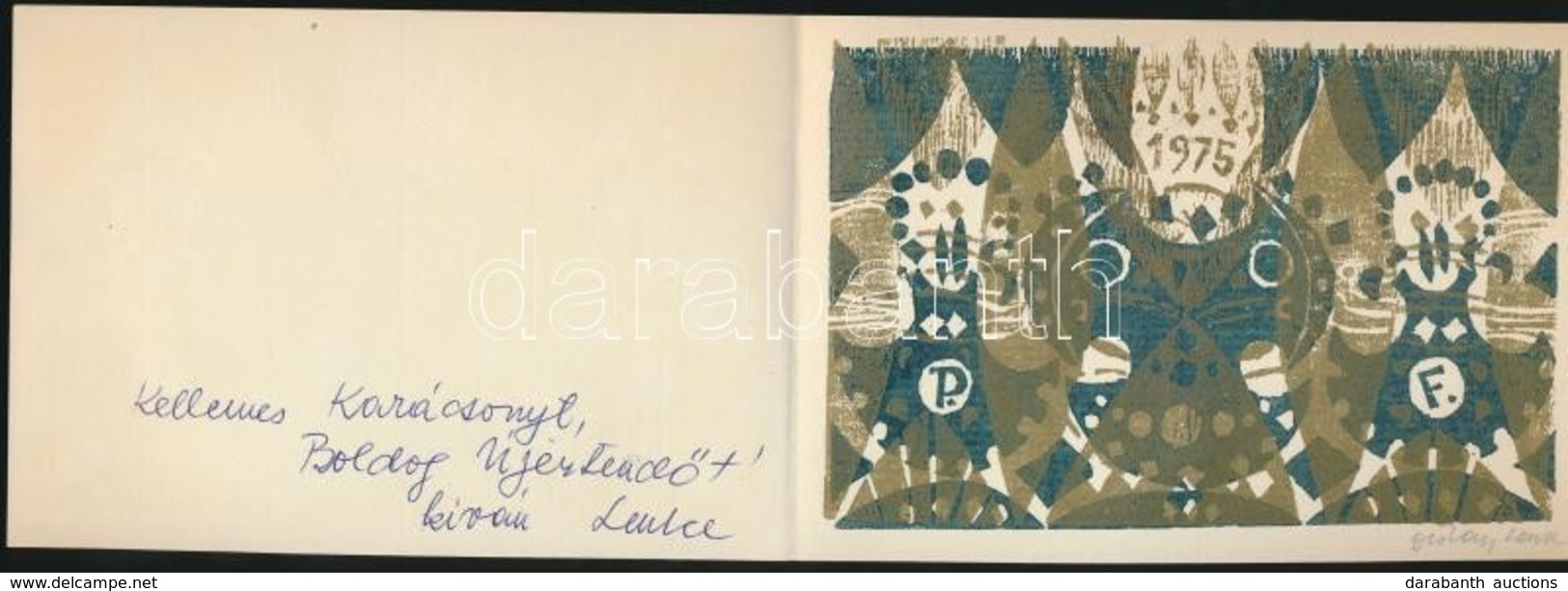 Diskay Lenke (1924-1980): Buék 1975. Színes Linó, Papír, Jelzett, 9×13 Cm - Andere & Zonder Classificatie