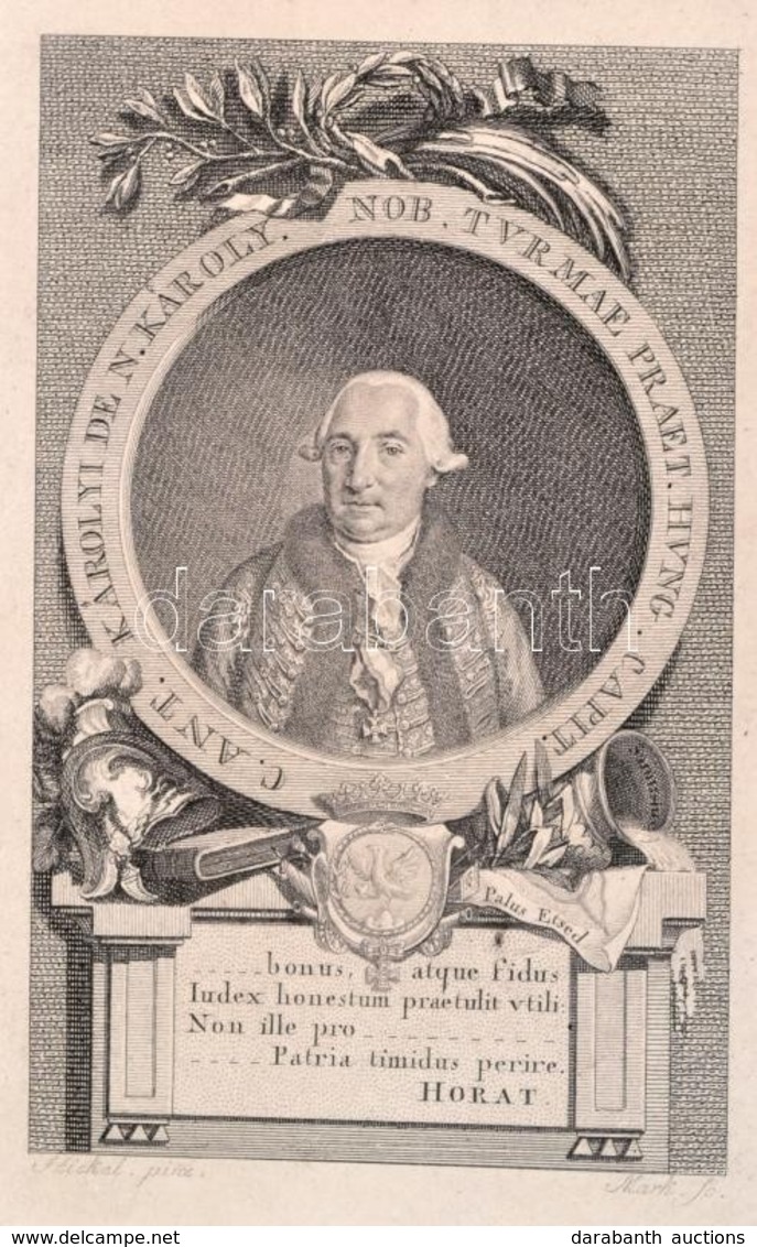 Nagykárolyi Gróf Károlyi Antal (1732-1791.) Táborszernagy, Főispán, Valóságos Komornyik.  Rézmetszetű Porctréja. 10x14 C - Prenten & Gravure