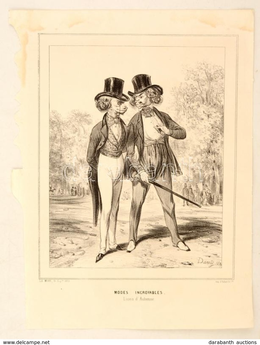 1839 Hihetetlen Divat. Francia Kőnyomatos Rajz, Humoros Grafika. S: Darny. Slightly Racist Caricature  Gavarni Style / 1 - Prenten & Gravure