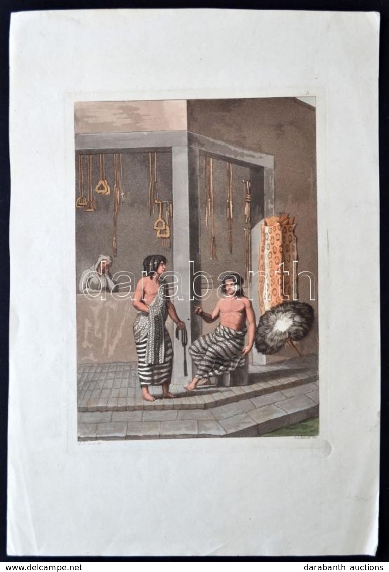 Cca 1810 D.K. Bonatti: Cigarettázó Ifjú. Színes Litográfia, Papír, 22×16 Cm - Prenten & Gravure