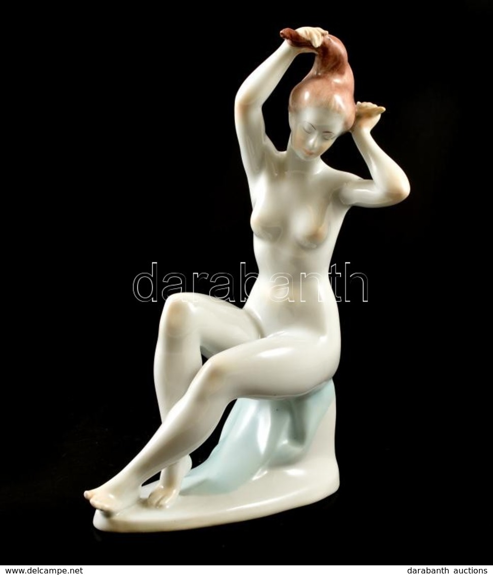 Aquincumi Porcelán Akt, Kézzel Festett, Jelzett, Kis Kopásnyomokkal, M: 22,5 Cm - Andere & Zonder Classificatie