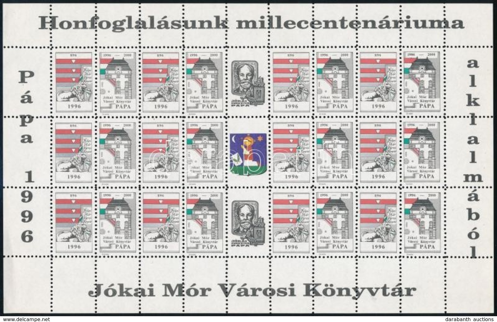 1996 Honfoglalásunk Millecentenáriuma Jókai Mór Városi Könyvtár Levélzáró 27 Db-os ív - Zonder Classificatie