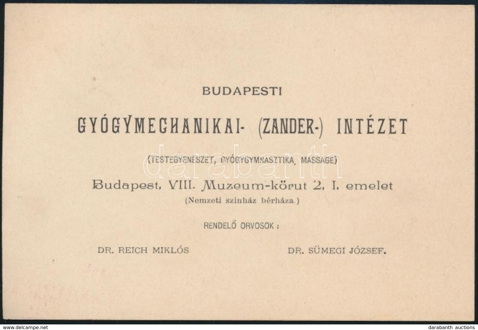 1897 A Budapesti Gyógymechanikai (Zander) Intézet Havijegye, Dr. Baróthy Lajos (1856-1933) Irodalomtörténész Részére Kiá - Zonder Classificatie