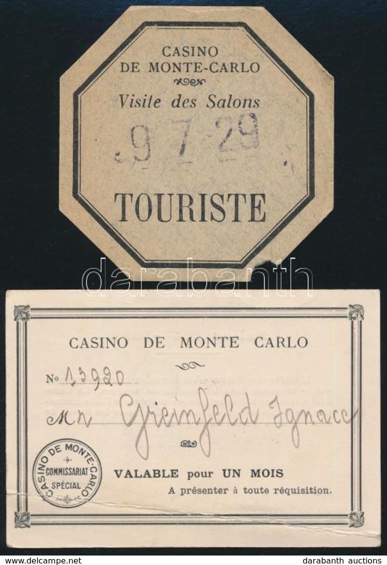 Cca 1911 2 Db Belépő A Monte Carlo-i Kaszinóba - Zonder Classificatie