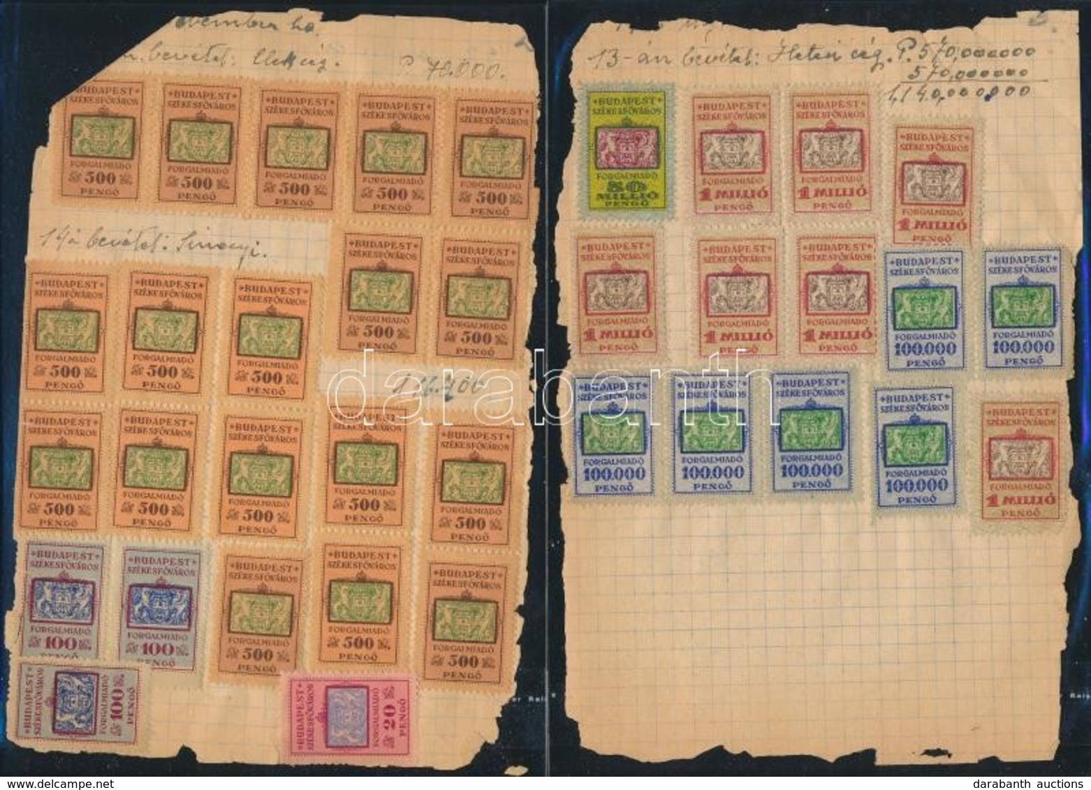 1946 Forgalmi Adó Könyv 3 Lapja 94 Db Budapest Székesfővárosi Forgalmi Adó Bélyeggel - Zonder Classificatie