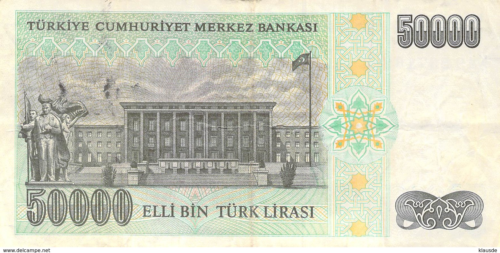 50000 Türk Lira Banknote Türkei VF/F (III) 1970 - Turchia