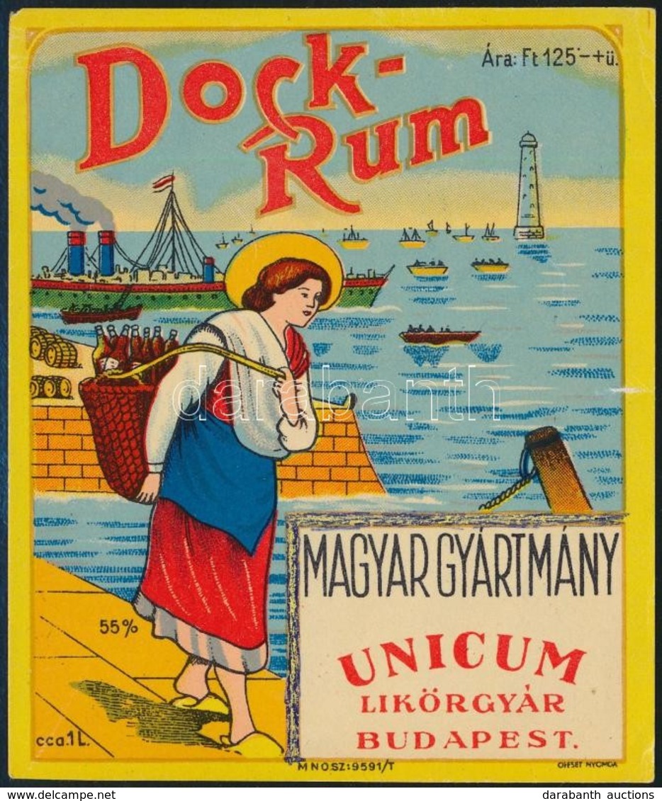 Cca 1940 Dock-Rum Italcímke, Unicum Likőrgyár, Bp., Offset Nyomda, Kis Szakadással,10x12 Cm - Reclame