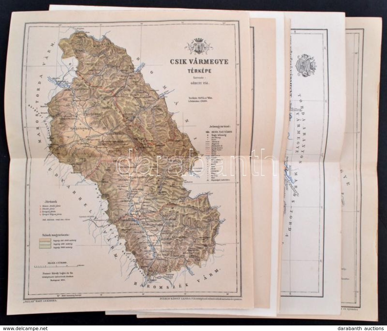 Cca 1900-1910 Vármegye Térképek, 7 Db (Csík, Esztergom, Komárom, Győr, Udvardy, Kis-Küküllő, Brassó.) Bp., Pallas.+1910  - Andere & Zonder Classificatie