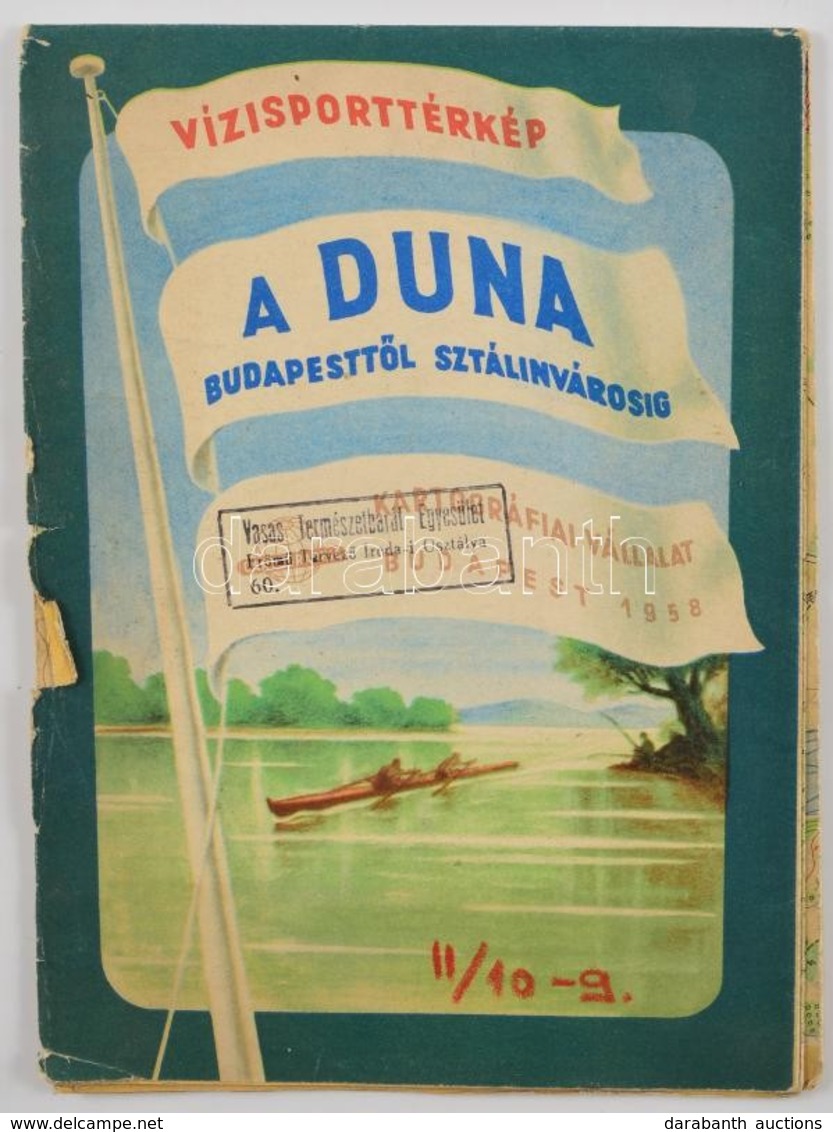 1958 A Duna Budapesttől Sztálinvárosig, Kiadja: Kartográfiai Vállalat, 98×40 Cm - Andere & Zonder Classificatie