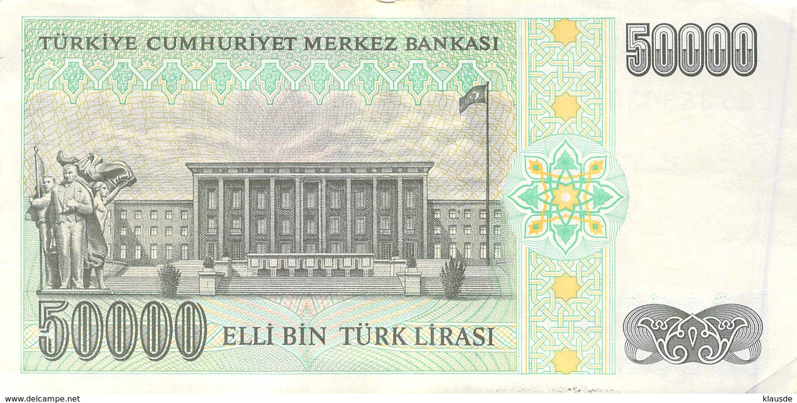 50000 Türk Lira Banknote Türkei VF/F (III) 1970 - Türkei