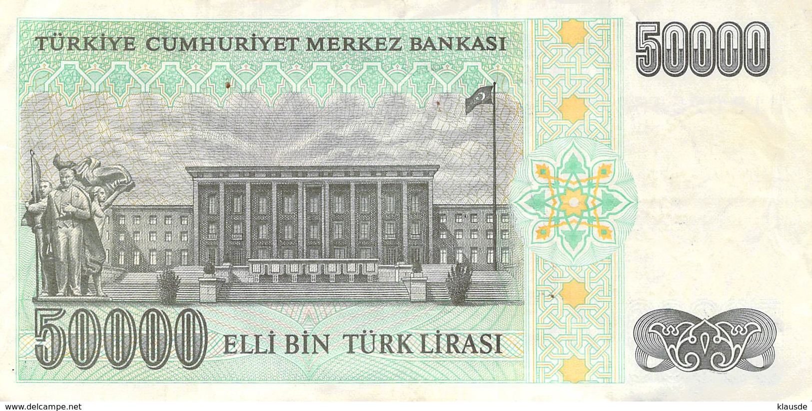 50000 Türk Lira Banknote Türkei VF/F (III) 1970 - Turquie