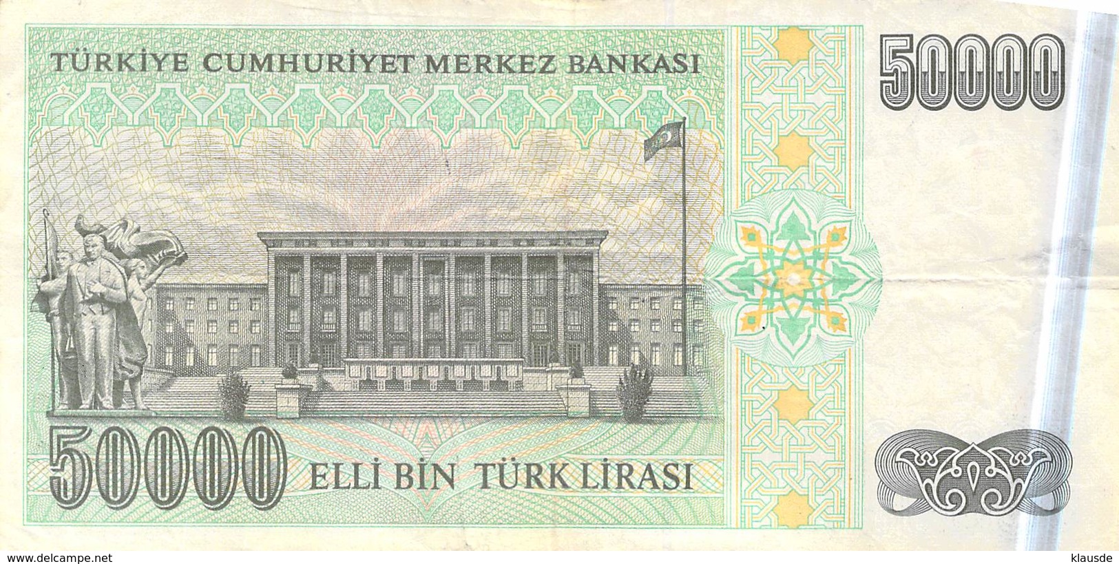 50000 Türk Lira Banknote Türkei VF/F (III) 1970 - Turquie