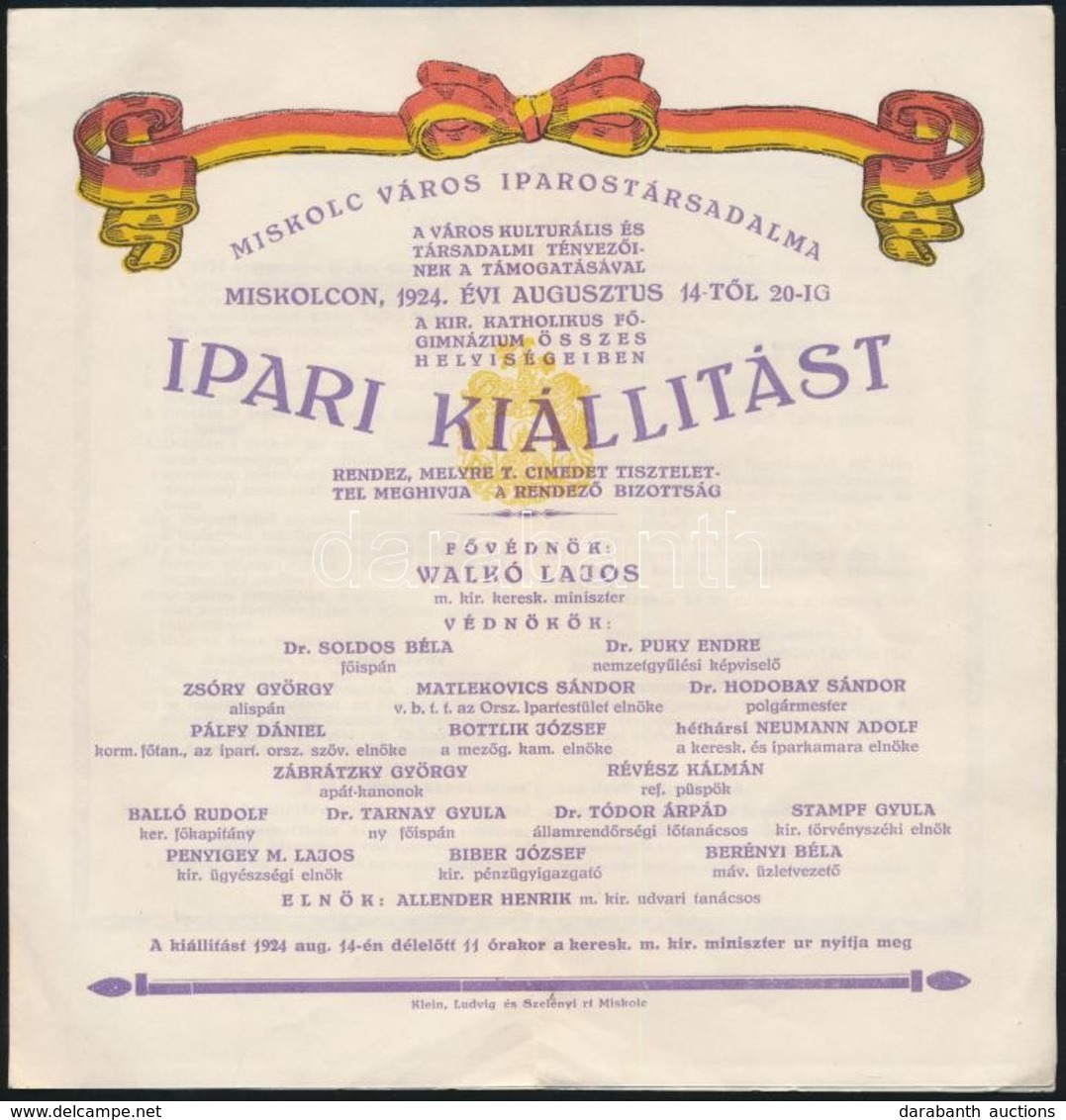 1924 Miskolc, Meghívó Az Ipari Kiállításra - Zonder Classificatie