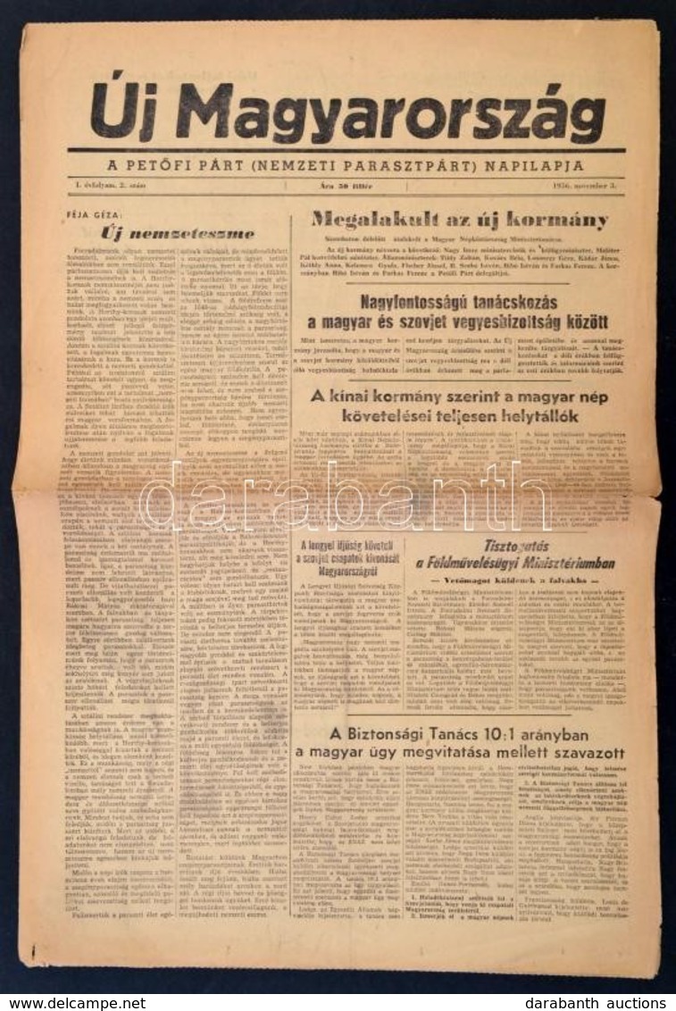 1956 Új Magyarország, A Petőfi Párt (Nemzeti Parasztpárt) Napilapja, I. évf. 2. Sz. November 3., A Forradalom Híreivel - Zonder Classificatie