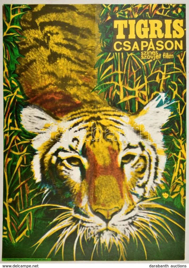 1981 Tigriscsapáson, Színes Szovjet Film Plakátja, Hajtott, 54×38 Cm - Sonstige & Ohne Zuordnung