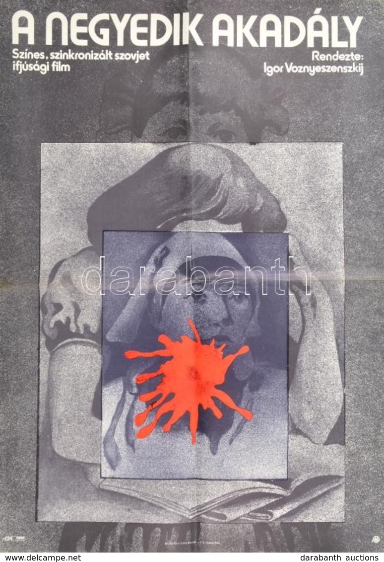 1980 A Negyedik Akadály Szovjet Film Plakátja, MOKÉP, Hajtott, 58×40 Cm - Altri & Non Classificati