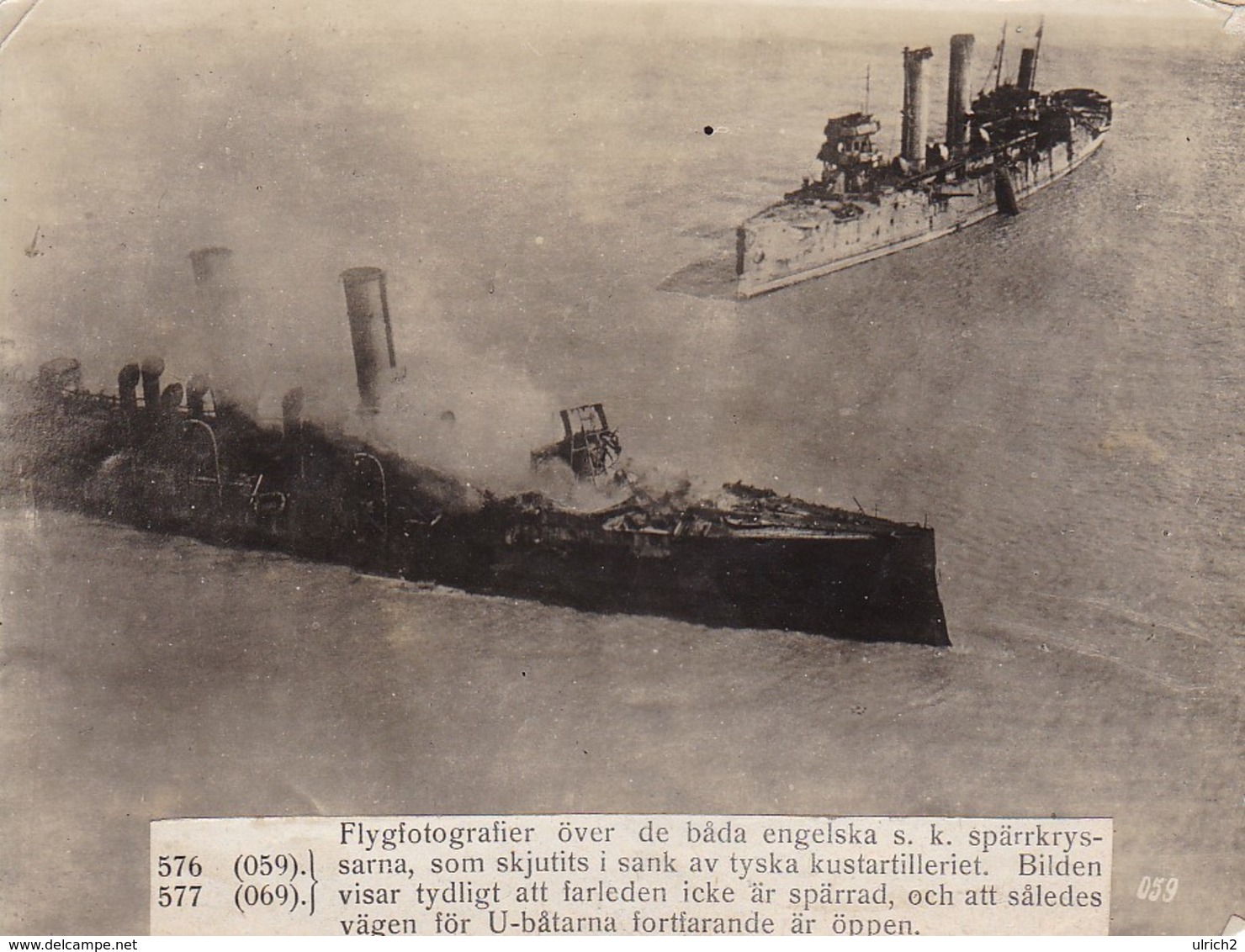 Foto Luftbild Von Englischen Kreuzern, Von Deutscher Küstenartillerie Versenkt - Pressefoto - 1. WK - 16*12cm (41504) - Krieg, Militär