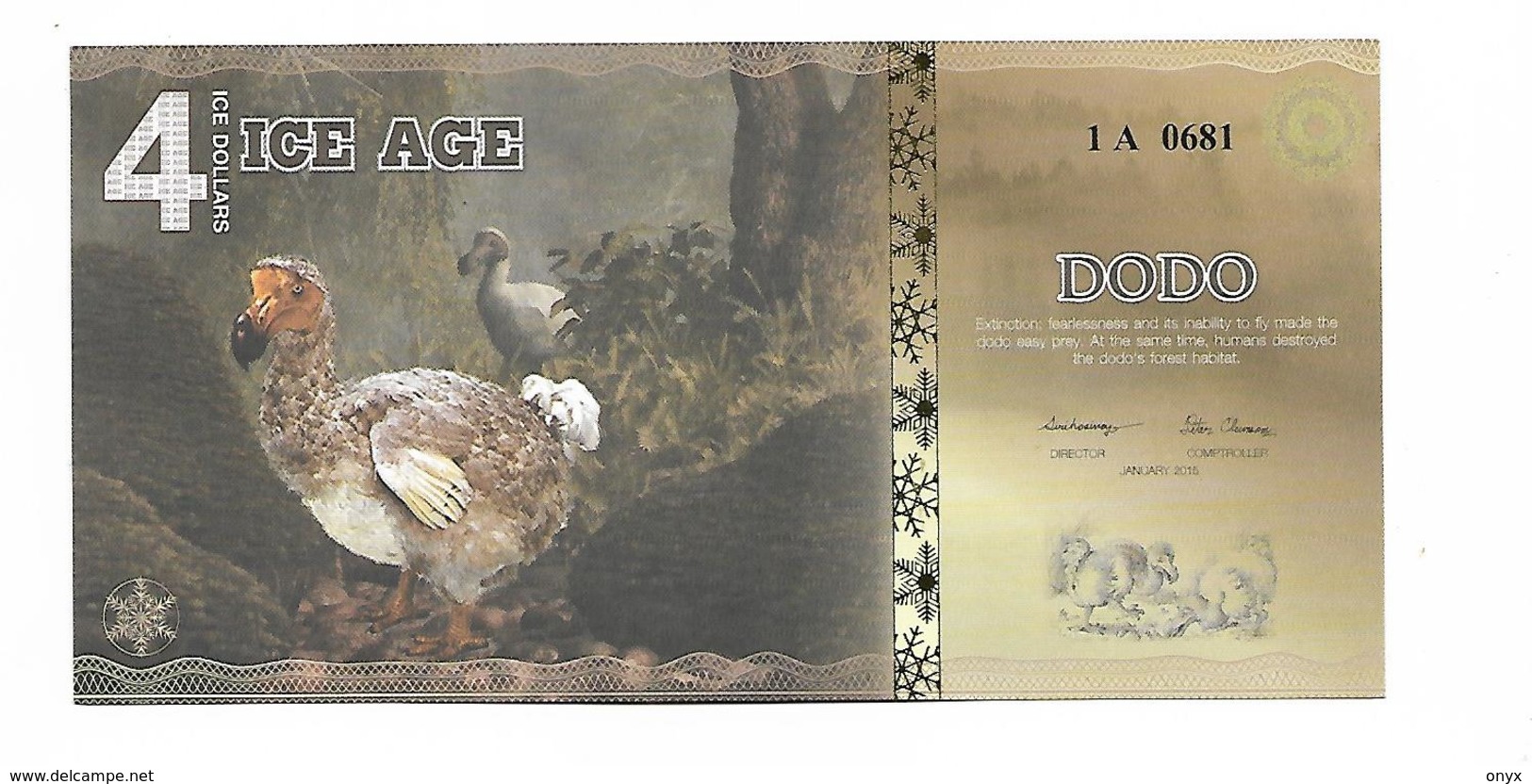 ICE AGE / 4 DOLLARS 2015 NEUF - OISEAU DISPARU - LE DODO - Fiktive & Specimen