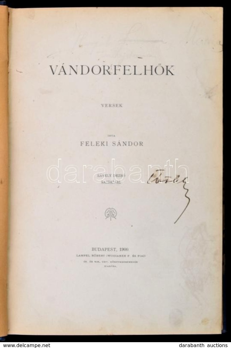 Feleki Sándor: Vándorfelhők. Sávely Dezső Illusztrációival. Bp.,1900, Lampel R. (Wodianer F. és Fiai.), (Korvin Testvére - Zonder Classificatie