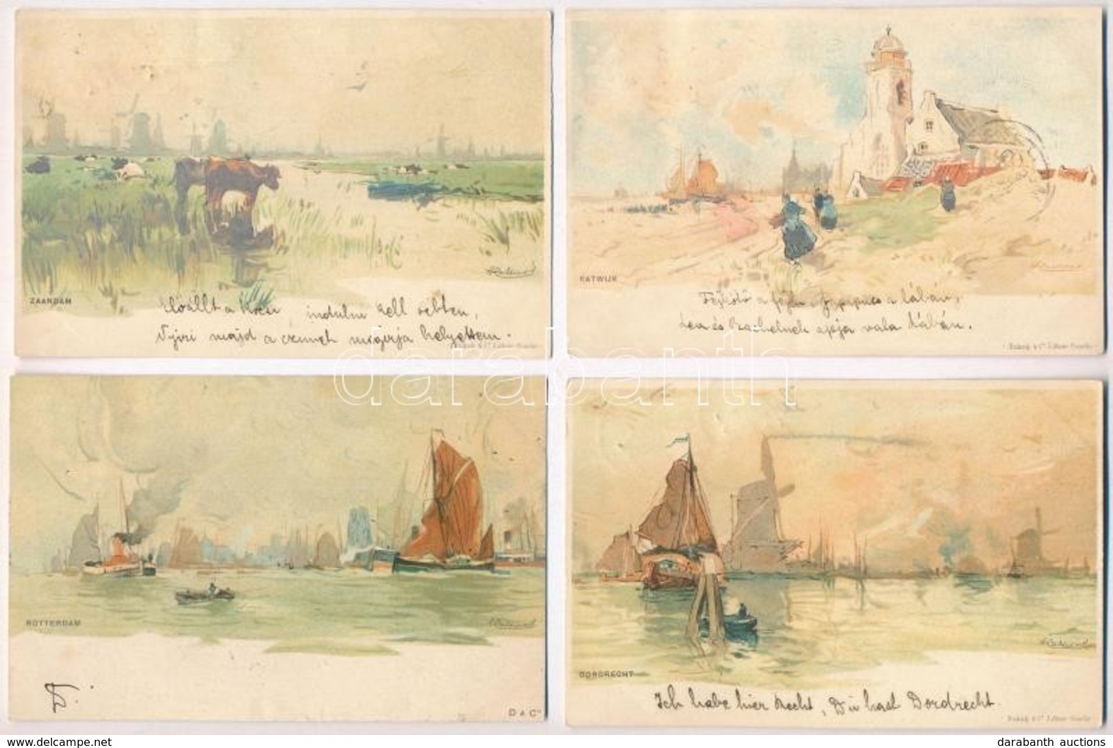 ** * 16 Db RÉGI Holland Litho Művészlap Sorozat, H. Lassiers Szignóval / 16 Pre-1900 Dutch Litho Art Postcards In A Seri - Unclassified